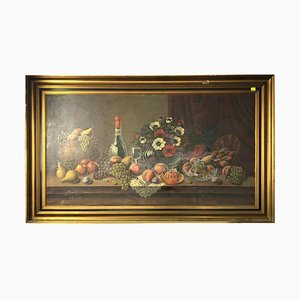 Nature Morte de Fruits et Vin, 20ème Siècle, Huile sur Toile