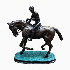 Französische Bronze Pferd und Jockey Statue, 20. Jh