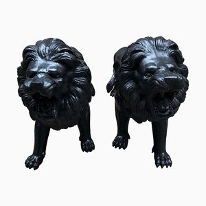 Estatuas italianas de bronce de los leones Medici, siglo XX. Juego de 2