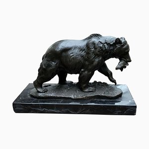 Estatua de oso grizzly americano marrón de bronce, siglo XX