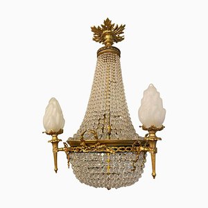 Lustre Tente et Sac en Verre Doré et Doré, 20ème Siècle