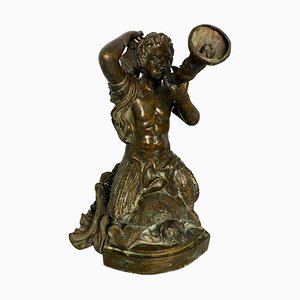 Fontaine en Bronze avec Sirène Assise sur une Tortue, 20ème Siècle