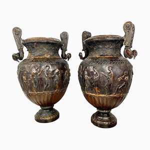 Neoclassical Roman Style Cast Bronze Urns, Set of 2