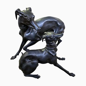 Large Bronze Greyhounds in Dominance Stance, 1960s, Set of 2