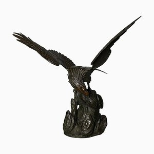 Antiker japanischer Adler aus Bronze aus der Meiji-Zeit, 19. Jh