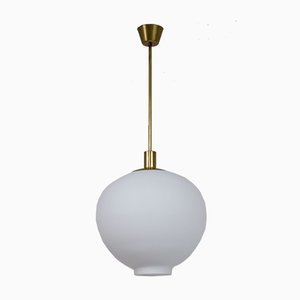 Swedish Opaline Glass & Brass Ceiling Lamp by Uno Westerberg for Böhlmarks