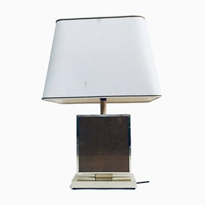 Hollywood Regency Style Gold Square Table Lamp, 1970s