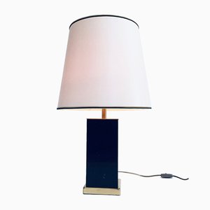 Hollywood Regency Style Black & Gold Square Table Lamp, 1970s