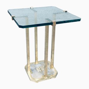 Modernist Patinated Brass & Glass T18 Side Table by Peter Ghyczy, 1970s