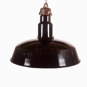 Large Black Enameled Czech Factory Lamp, 1960s