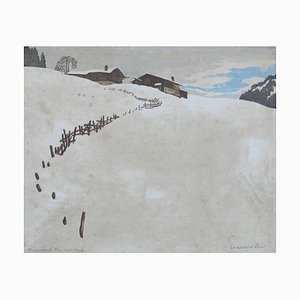 Escena de nieve de montaña Art Déco, principios del siglo XX, década de 1920