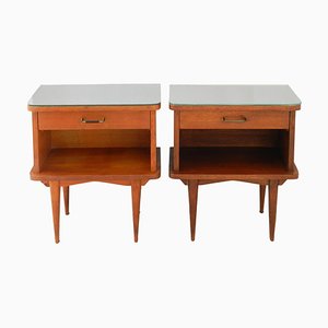 Französische Mid-Century Nachttische mit Spiegelplatten, 2er Set