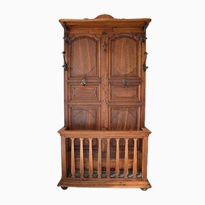 French Provincial Louis XV Coat Rack in Carved Chestnut and Wrought Iron