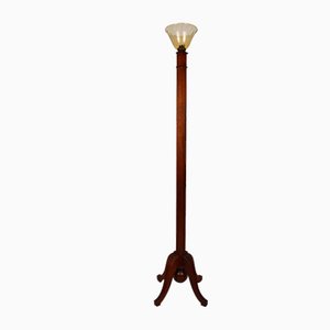 French Art Deco Torchiere Floor Lamp in Carved Beech, 1930s