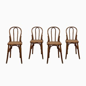 Wood and Cane Bistro Chairs by Michael Thonet for Thonet, 1930s, Set of 4