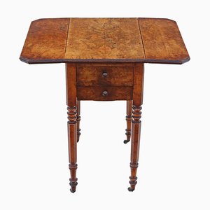 Tavolo da lavoro vittoriano in radica di noce, fine XIX secolo