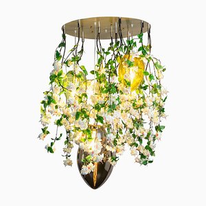 Flower Power Fuchsia Cascade Round Chandelier in Pink-Cream Color with Crystal Egg Lamps from VGnewtrend, Italy