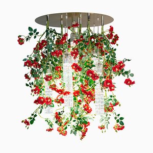 Lámpara de araña Flower Power redonda grande con rosas rojas de Vgnewtrend, Italia