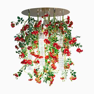 Large Round Flower Power Wild Red Roses Chandelier from VGnewtrend, Italy