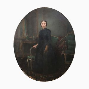 Peinture Huile sur Toile Portrait d'une Jeune Femme
