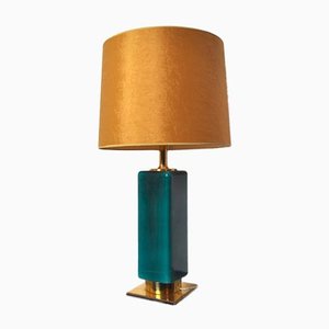 Green Opaline Lamp from Metalarte, Spain, 1970s