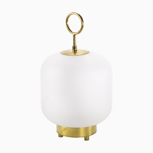 Mid-Century Italian Lamp in Opal Glass and Brass in the Style of Fontana Arte
