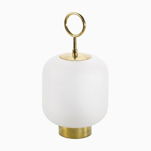 Mid-Century Italian Lamp in Opal Glass and Brass in the Style of Fontana Arte