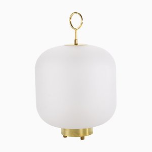Mid-Century Italian Maxi Lamp in Opal Glass and Brass in the Style of Fontana Arte