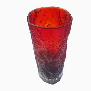 Vase en Verre Givré avec Aspect Écorce Rouge et Noire