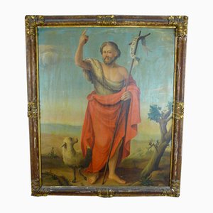 Saint John the Baptist and the Mystic Lamb, 19th-Century, Oil on Canvas, Framed