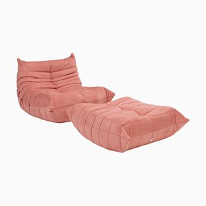Pinker Togo Stuhl & Fußhocker von Michel Ducaroy für Ligne Roset, 2er Set