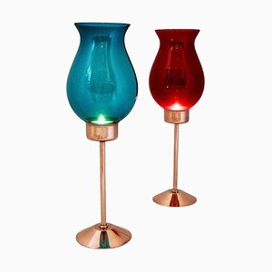 Swedish Candle Holders with Coloured Glass Domes from Gnosjö Konstsmide, 1960s, Set of 2