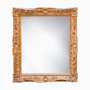 Neoclassical Empire Style Rectangular Mirror in Hand Carved Giltwood, Spain, 1970s