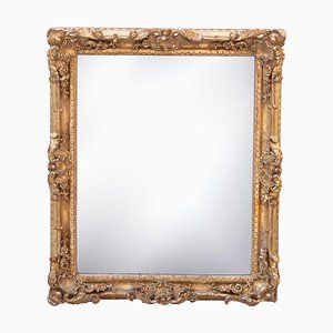 Neoclassical Empire Style Rectangular Mirror in Hand Carved Giltwood, 1970s