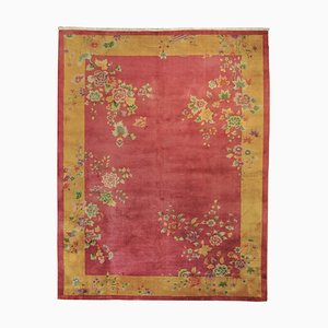 Handgefertigter chinesischer Teppich in Rosa & Gelb, 1920-1940