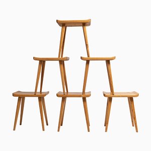 Scandinavian Modern Solid Pine Visingsö Stools by Carl Malmsten, Set of 6