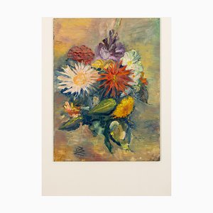 Expressionist Artist, Summer Bouquet, 1960s, Oil on Plate, Framed