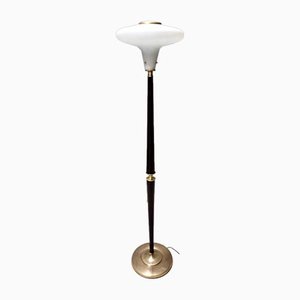 Mid-Century Glass, Wood and Brass Floor Lamp, Italy
