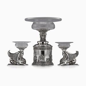 19th Century Victorian Solid Silver Centerpiece by Stephen Smith, 1878, Set of 3