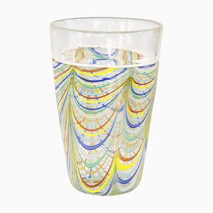 Vaso fenicio in vetro di Murano con filigrane policrome e cristallo di Archimede Seguso