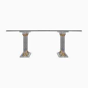 Grande Table de Salle à Manger Hollywood Regency en Verre Acrylique et Verre
