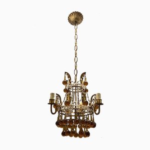 Lámpara de araña veneciana de cristal de Murano dorado