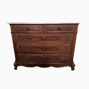 Walnut Chest of Drawers with White Marble Top, 1900s