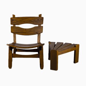 Set of Brutalist Chair and Stool in Oak by Dittmann & Co., 1960s
