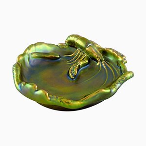 Zsolnay Bowl in Glazed Stoneware Modeled with Crayfish & Eozin Glaze