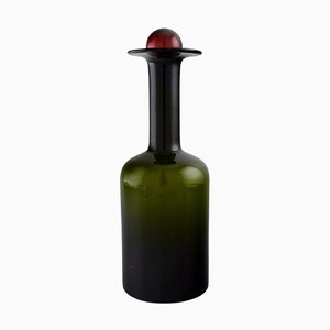 Large Vase Bottle in Green Art Glass with Red Ball by Otto Brauer for Holmegaard