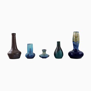 Belgian Miniature Vases in Glazed Ceramic, Mid-20th Century, Set of 5