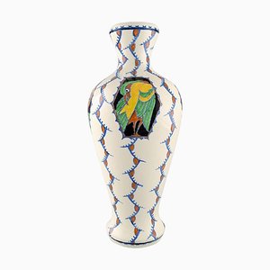 Grand Vase Art Déco en Céramique Vernie avec Oiseaux de Boch Frères Keramis, Belgique