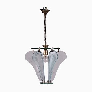 Vintage Italian Brass & Treated Glass Ceiling Lamp