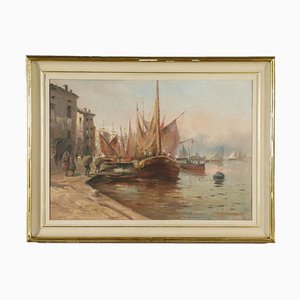 S. Ronzoni, Port View, Oil on Canvas, Framed